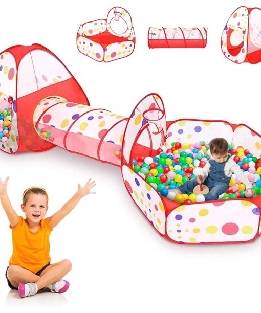 Tienda de campaña con túnel y alberca de pelotas